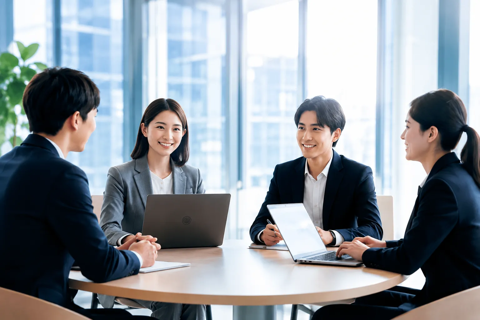 ノートパソコンを持つ社員
